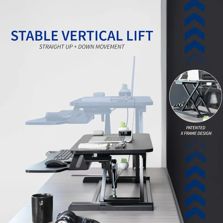 32 inch Desk Converter, K Series, Height Adjustable Sit to Stand Riser, Dual Monitor and Laptop Workstation with Wide Keybo