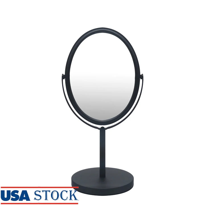 Oval Dual Side 5X Magnifying Freestanding Makeup Shaving Mirror Clear Polished Metal Perfect Makeup Application and Shaving