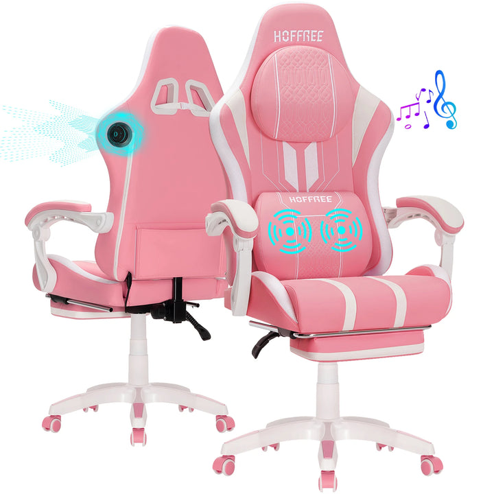 Ergonomic Gaming Chair with Massage Function PU Leather T-shaped Armrest Height Adjustable Recliner Folding Computer Chair