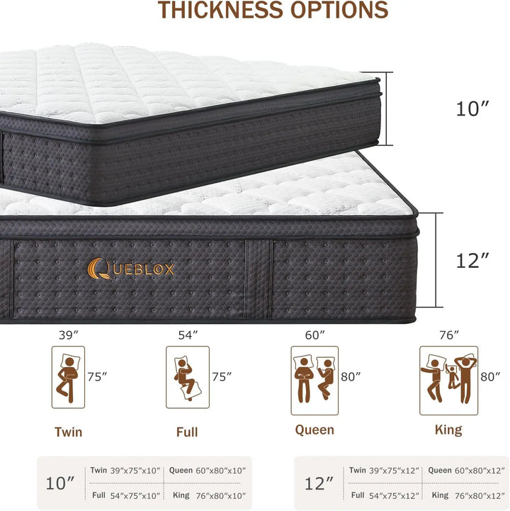 King Mattress 12 Inch King Size Hybrid Mattresses in a Box Memory Foam and Independent Pocket Springs for Pressure Relief CertiP