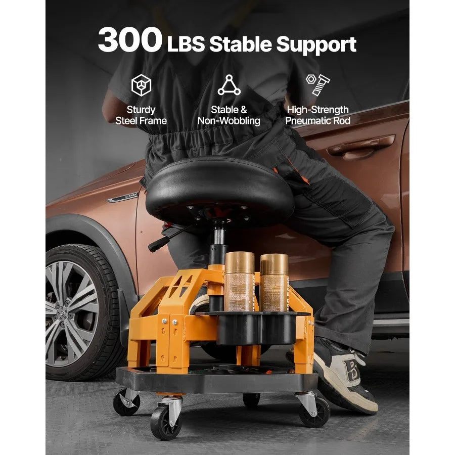 Rolling Shop Stool HeavyDuty Garage Work Seat 300 lbs Load with Caster
