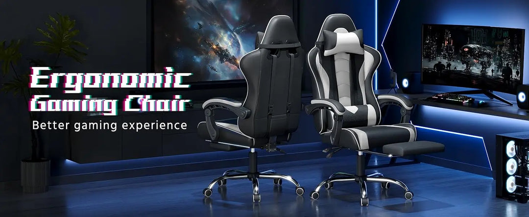 Ergonomic Gaming Chair with Swivel Seat&Headrest, Adjustable Video Game Chair with Massage Lumbar Support and Footrest Height