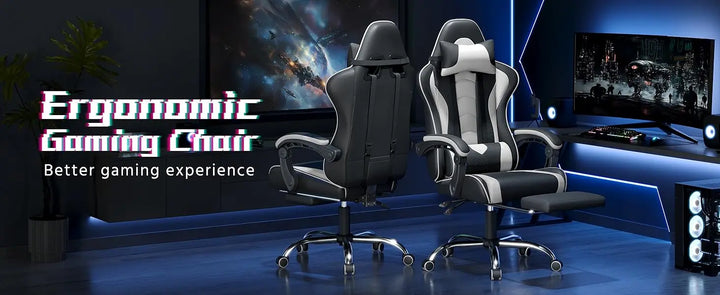 Ergonomic Gaming Chair with Swivel Seat&Headrest, Adjustable Video Game Chair with Massage Lumbar Support and Footrest Height