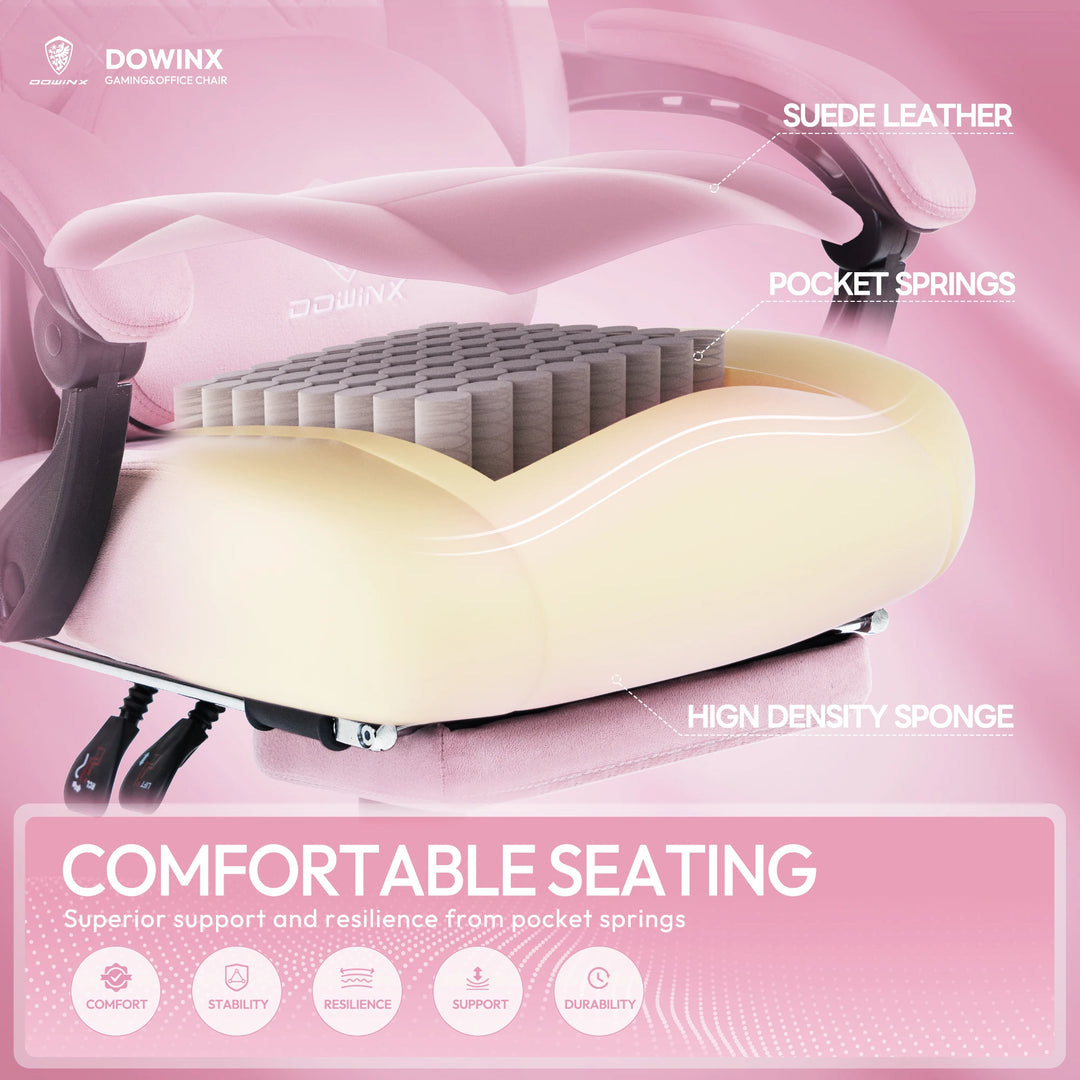 Dowinx Gaming Chair with Heated Massage Lumbar Support, Breathable Fabric Office Chair with Pocket Spring Cushion and Footrest,