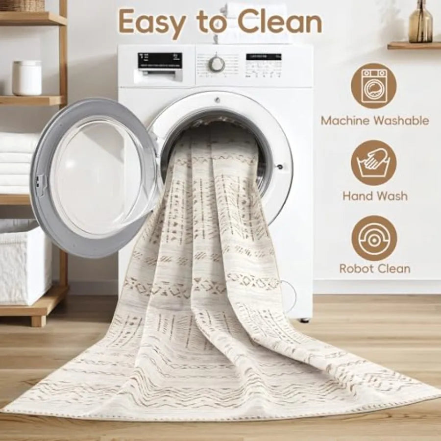 Large Living Room Area Rug 9x12: Soft Machine Washable Boho Moroccan Farmhouse Rugs for Bedroom Under Dining Table NonSlip Neut