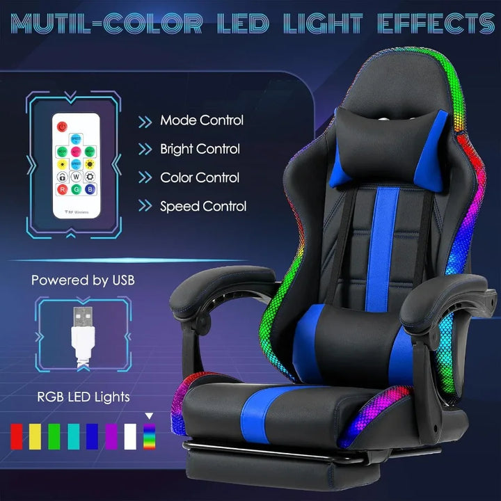 Massage Gaming Chair Video Game Chair with LED Lights Ergonomic Computer Chair with Footrest and Lumbar Support High Back Offic