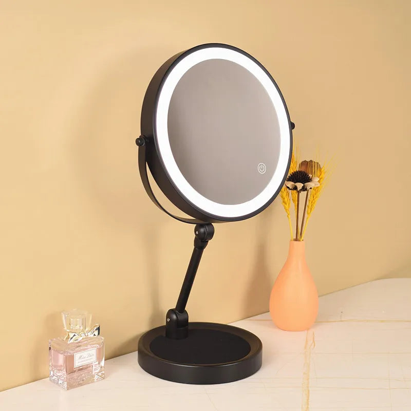 8 Inch Makeup Mirror With Light Lamp 5/7/10X Magnification 3 Color Lights,Adjustable Brightness Height Standing Cosmetic Mirror