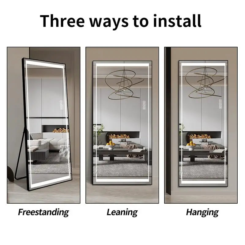 LED Full-Length Floor Mirror with Lights - Tall Standing Dressing Mirror for Bedroom - Large Full Body Lighted Mirror with