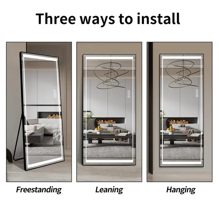 LED Full-Length Floor Mirror with Lights - Tall Standing Dressing Mirror for Bedroom - Large Full Body Lighted Mirror with