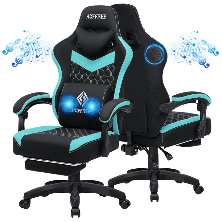 Breathable Gaming Chair With Lumbar Cushion Bluetooth Speaker Dual Function Point Massage Height Adjustable Office Computer Chai