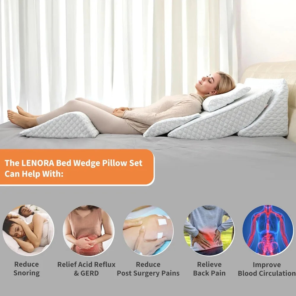 Adjustable Orthopedic Bed Wedge Pillow Set, Reading Pillow&Back Support for Sleeping, Memory Foam Wedge for Lower Back- Hot Sale