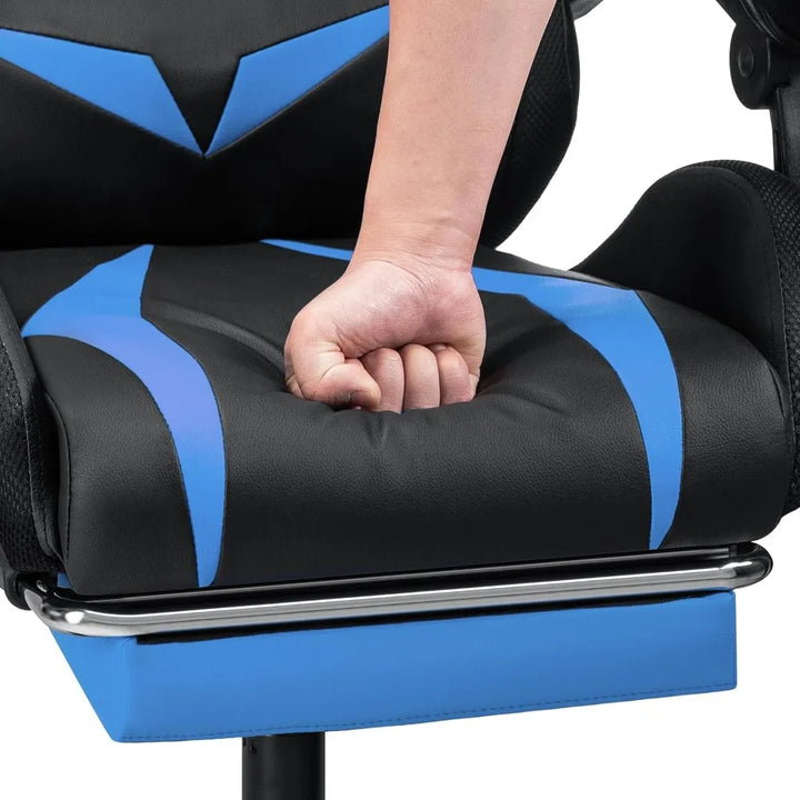 Ergonomic Gaming Chair with Massage, Bluetooth Speakers, LED Lights, and Footrest for Comfortable Video Gaming