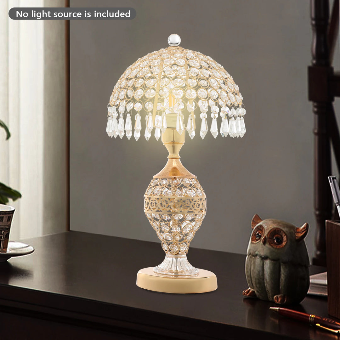 Crystal Table Lamp,Gold 110V Tabletop Decorative Bedside Lamp Corded Electric Lighting 3-5m² for Bedrooms,Living Rooms