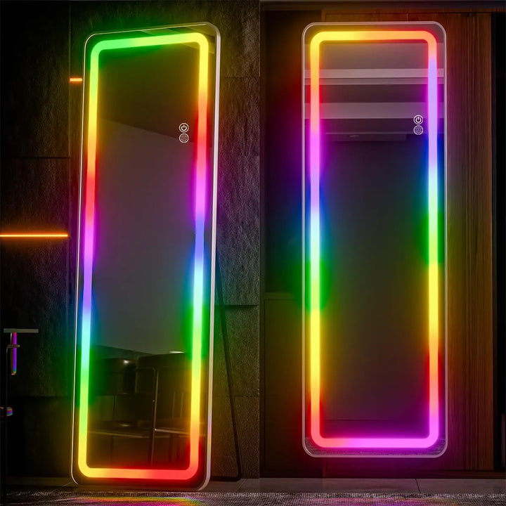 RGB Full Length Mirror, 60"x16" Full Body Mirror with LED Lights, Dimming & 7 Color Changing Lighting, Wall Mounted Hanging Mirr