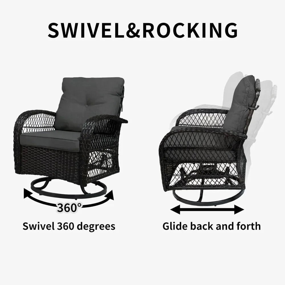 SHGJ&SOFT 3 Pieces Patio Furniture Set, Outdoor Wicker Patio Chairs with Thick Cushions and Glass Coffee Table, PE Rattan Conver