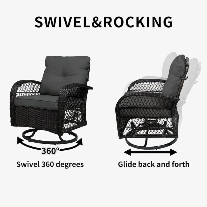 SHGJ&SOFT 3 Pieces Patio Furniture Set, Outdoor Wicker Patio Chairs with Thick Cushions and Glass Coffee Table, PE Rattan Conver