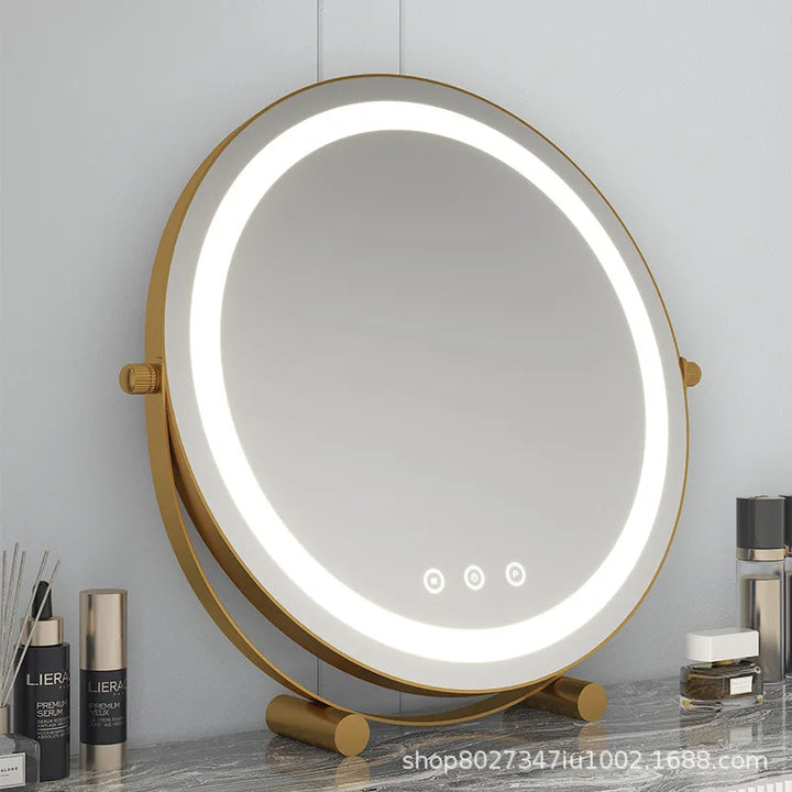 Metal Desktop Makeup Mirror  3-Level LED Lighted Vanity Mirror  Adjustable Rotating Makeup Mirror for Clear Imaging