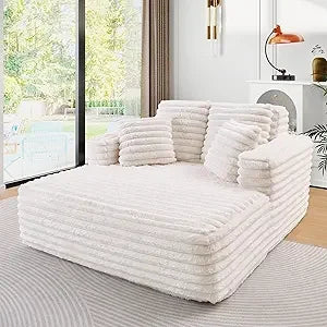 56"W Oversized Chaise Lounge Chair Indoor,Plush Faux Fur Sleeper Sofa Couch Bed with Pillows&Wide Armrest,Fluffy Comfy Cloud Sof
