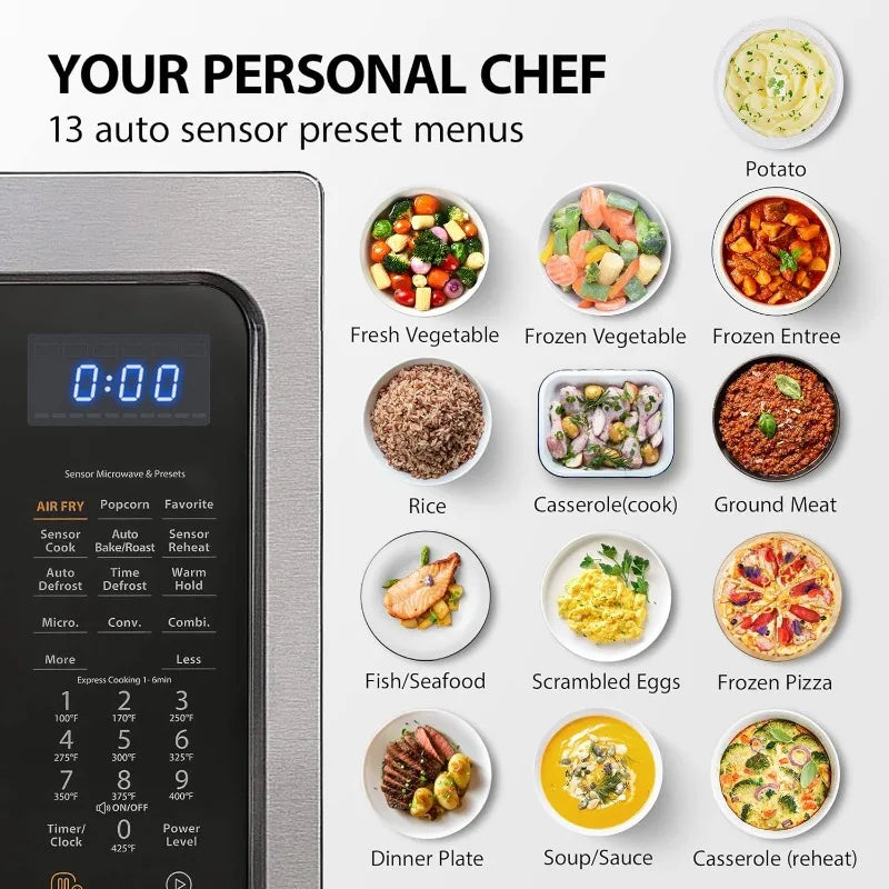 Air Fryer Combo 4-in-1 Countertop Microwave Oven, Smart Sensor, Convection, Mute Function