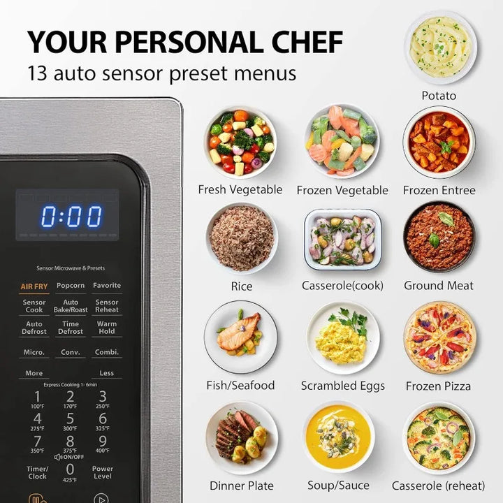 Air Fryer Combo 4-in-1 Countertop Microwave Oven, Smart Sensor, Convection, Mute Function