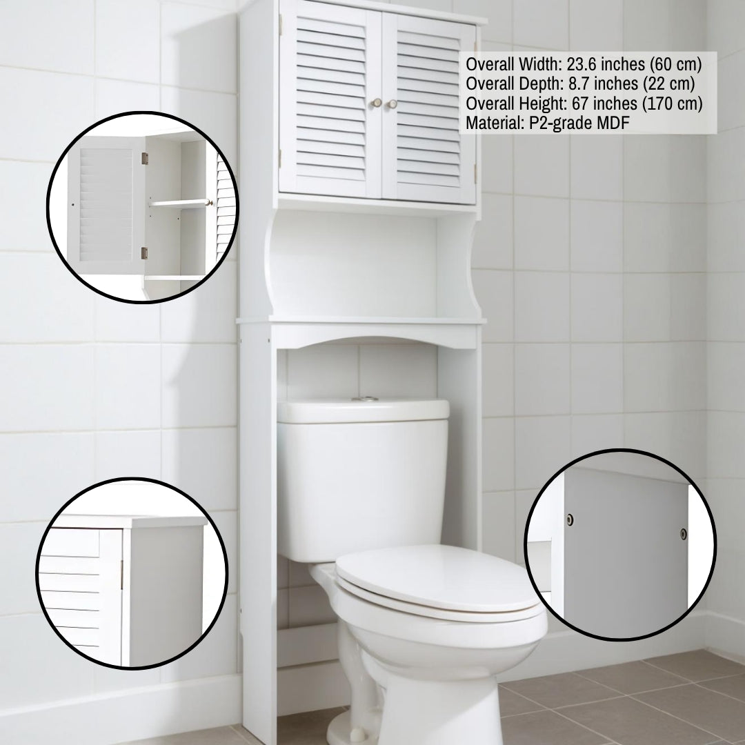OverToiletMax Organizer – Louvered Double Doors & Adjustable Shelves | Bathroom Space Saver | Trufairs