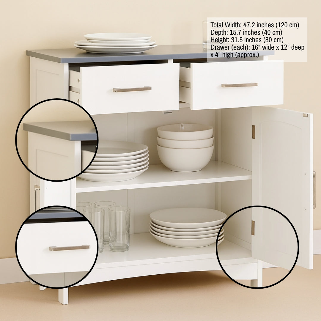 ArcoBar Sideboard Cabinet – Arched Doors & Adjustable Shelves | Two-Drawer Buffet | Trufairs