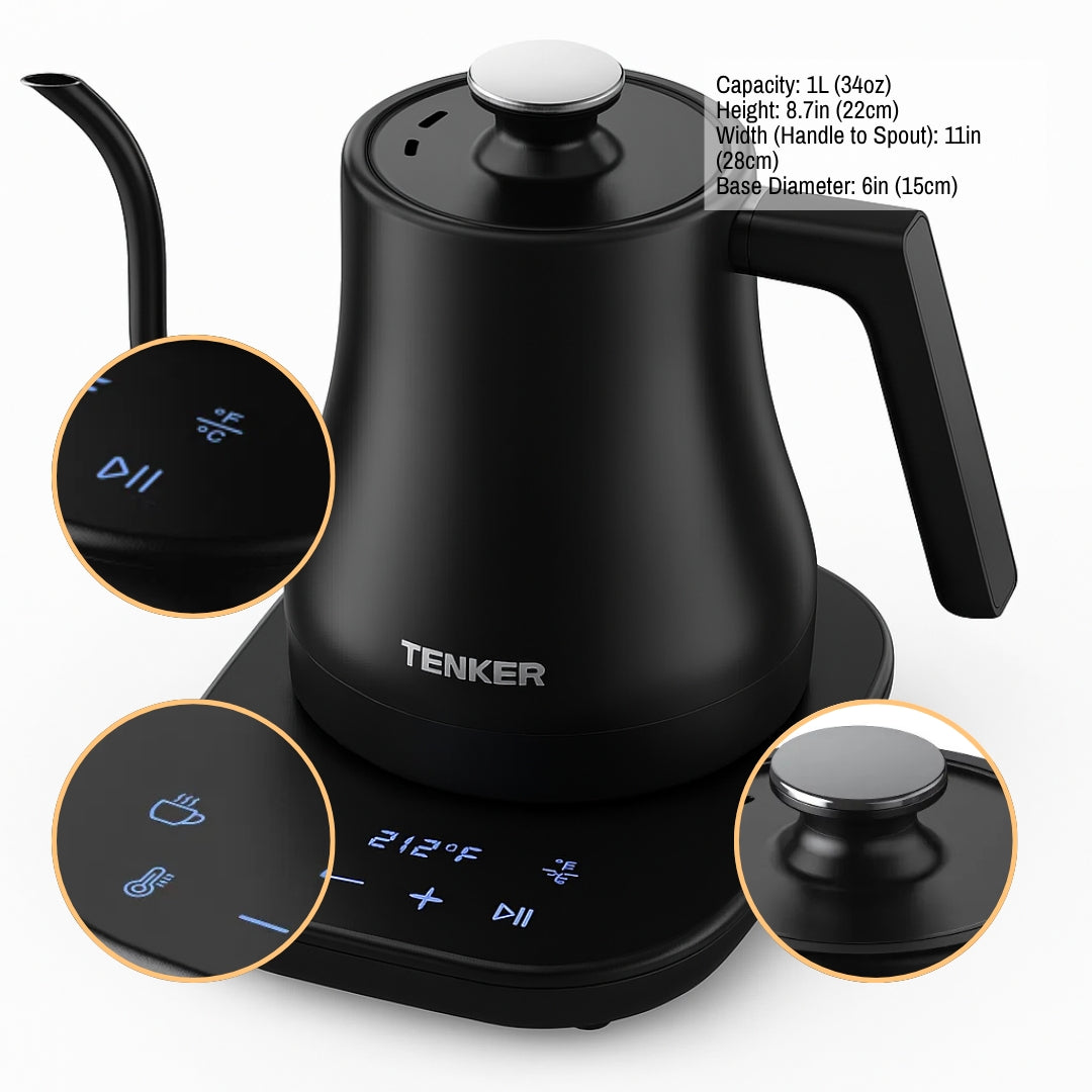 BrewCraft Precision Kettle – 1300W Temp-Control Pour Over | Coffee & Tea Brewer | Trufairs