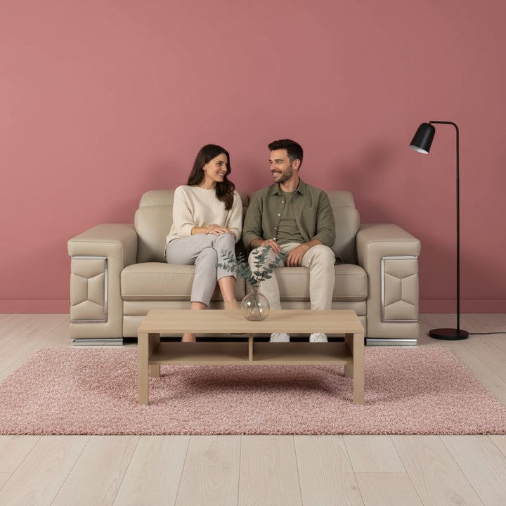 90-Inch Beige Faux Leather Manual Reclining Sofa - 3-Seater with 750lb Capacity & Brown Steel Legs