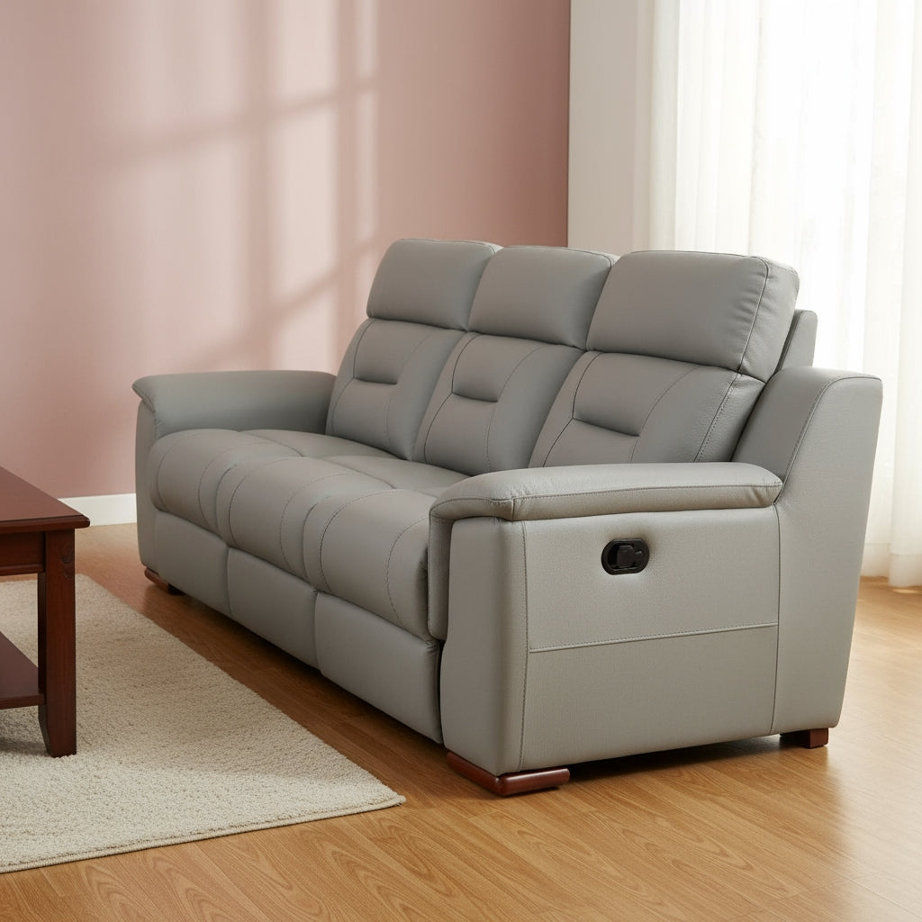 Two Piece Indoor Gray Genuine Leather Five Person Seating Set
