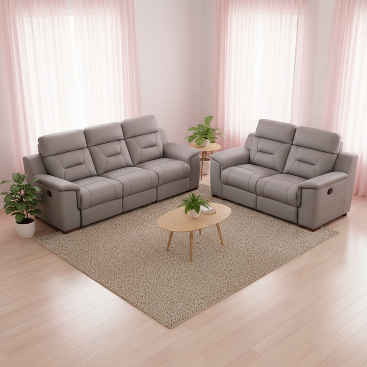 Two Piece Indoor Gray Genuine Leather Five Person Seating Set