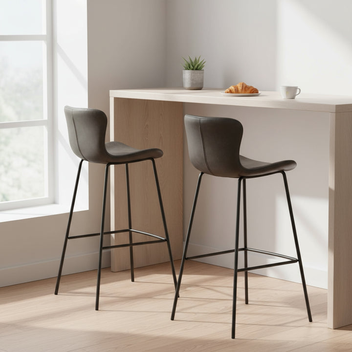 Set of Two 30" Gray And Black Steel Low Back Bar Height Bar Chairs