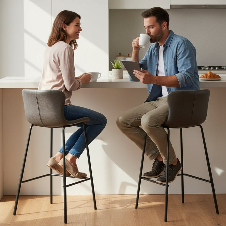 Set of Two 30" Gray And Black Steel Low Back Bar Height Bar Chairs