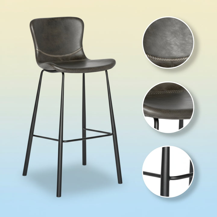 Set of Two 30" Gray And Black Steel Low Back Bar Height Bar Chairs