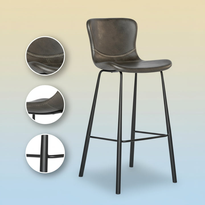 Set of Two 30" Gray And Black Steel Low Back Bar Height Bar Chairs