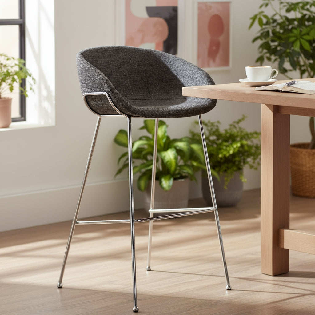 Set of Two 30" Black And Silver Steel Low Back Bar Height Bar Chairs