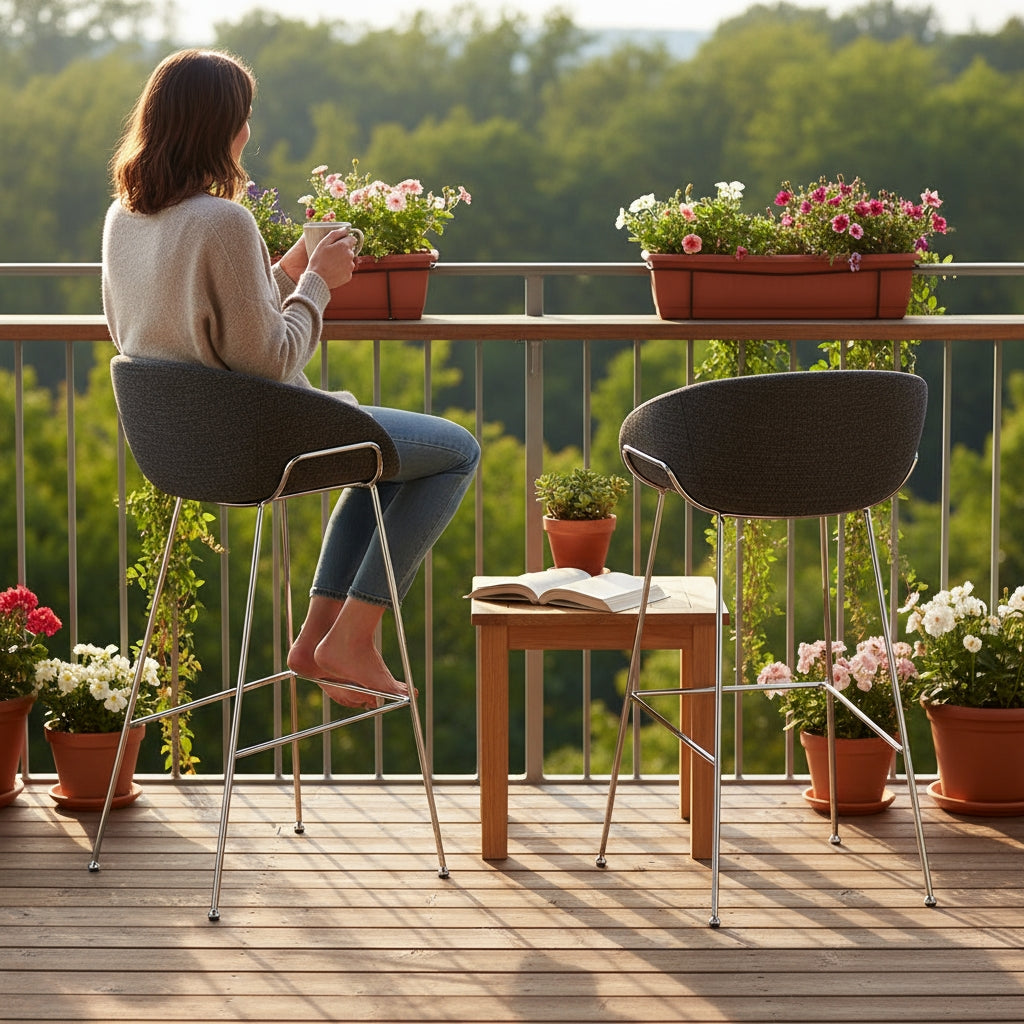 Set of Two 30" Black And Silver Steel Low Back Bar Height Bar Chairs