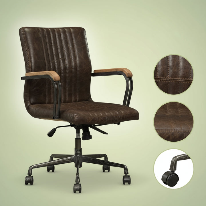 Chocolate and Black Adjustable Swivel Leather Rolling Executive Office Chair