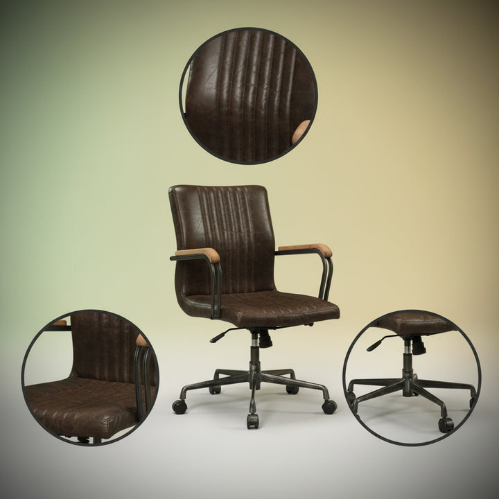Chocolate and Black Adjustable Swivel Leather Rolling Executive Office Chair