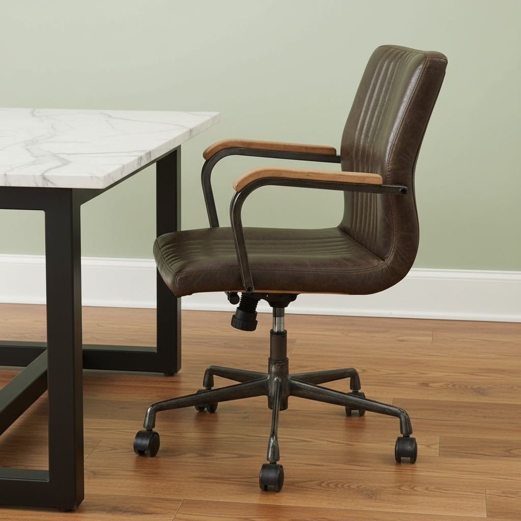 Chocolate and Black Adjustable Swivel Leather Rolling Executive Office Chair