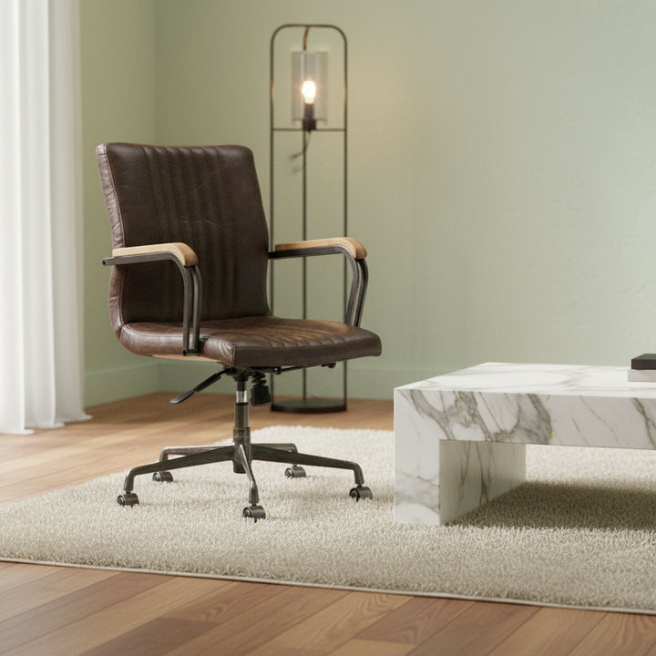 Chocolate and Black Adjustable Swivel Leather Rolling Executive Office Chair