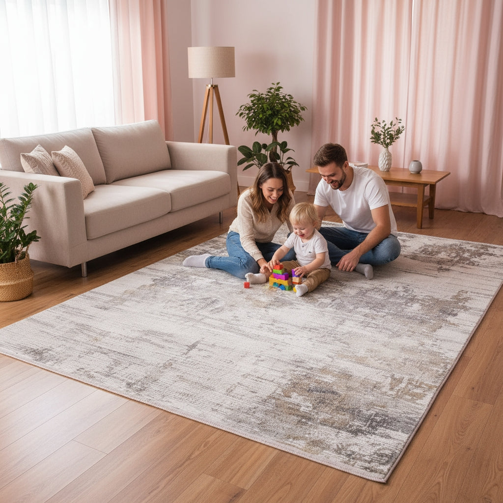 Venice Frasier Ivory/Gold Abstract Area Rug 7'6"x9'6"