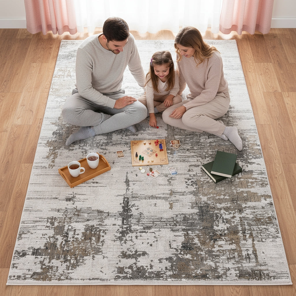 Venice Frasier Ivory/Gold Abstract Area Rug 7'6"x9'6"