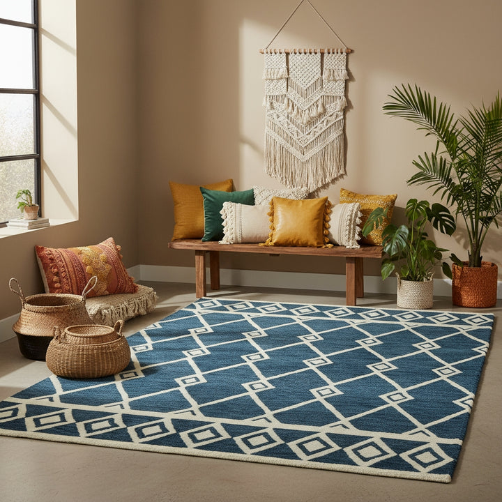 Vista Raton Navy Hand-Hooked Wool Area Rug 9'x13'