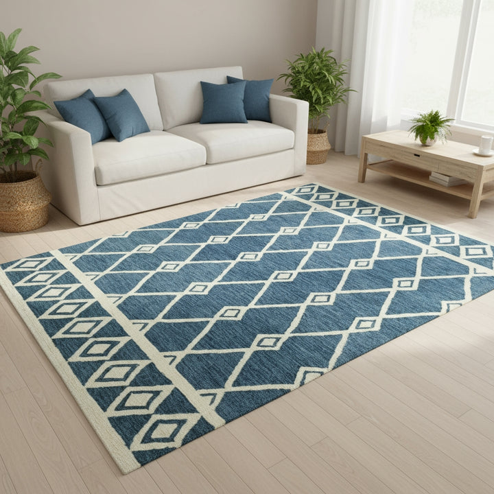 Vista Raton Navy Hand-Hooked Wool Area Rug 9'x13'