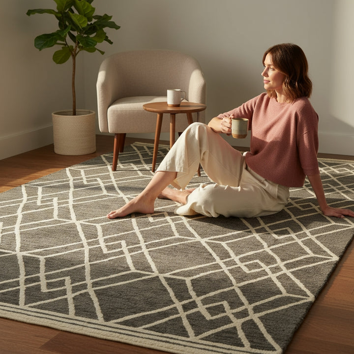 Vista Duncan Taupe Hand-Hooked Wool Area Rug 9'x13'