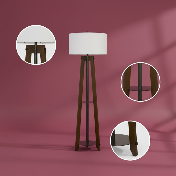 65" Brown Tripod Floor Lamp With White Rectangular Shade