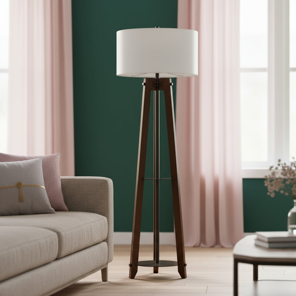 65" Brown Tripod Floor Lamp With White Rectangular Shade