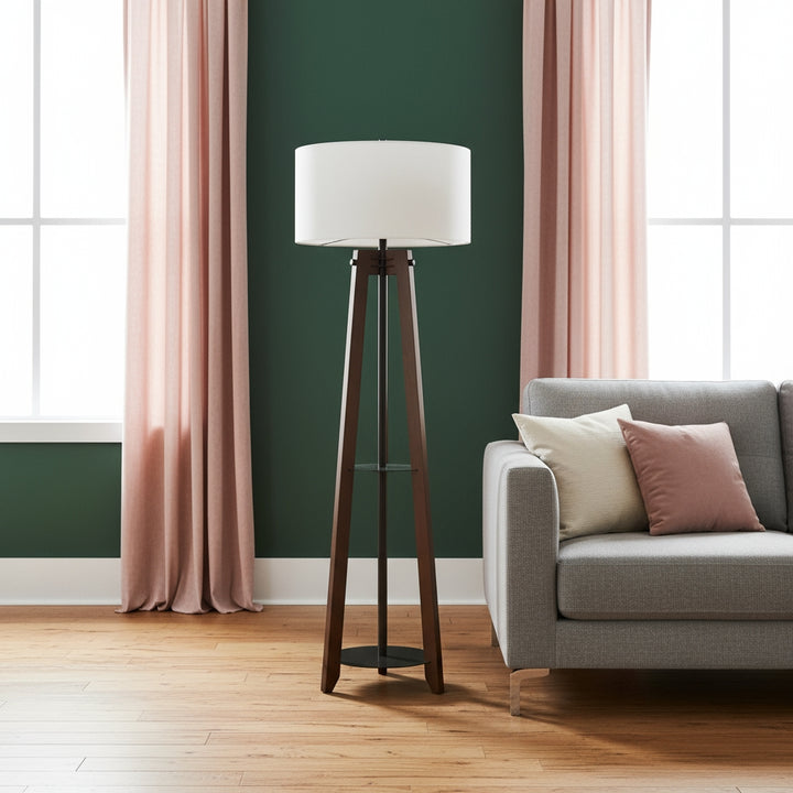 65" Brown Tripod Floor Lamp With White Rectangular Shade