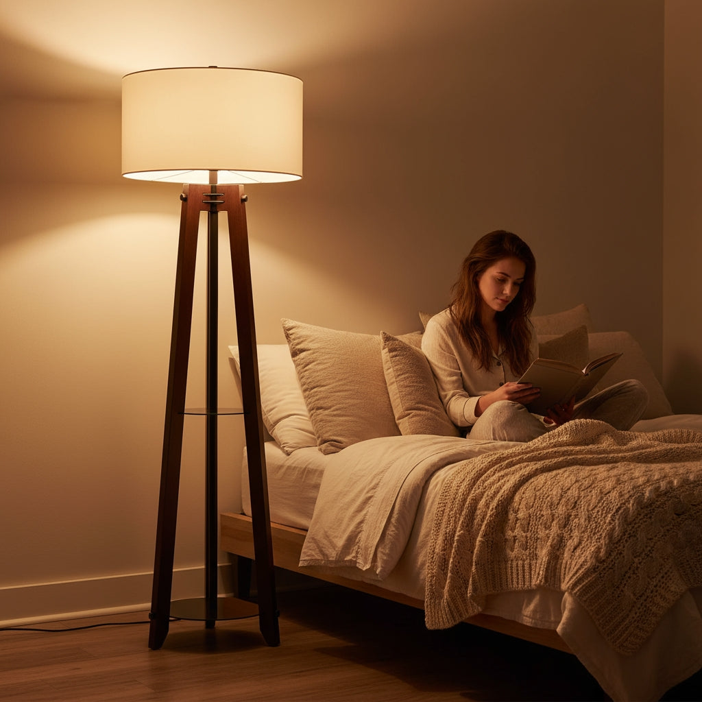 65" Brown Tripod Floor Lamp With White Rectangular Shade