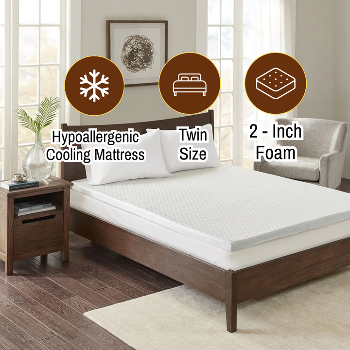 All Season Reversible Hypoallergenic Cooling Mattress Topper, Twin Size, 2 inch Foam